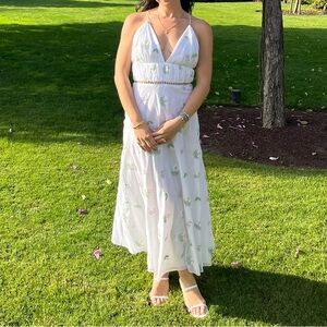 Markarian Cotton Dress with floral embroidery and crystal detail